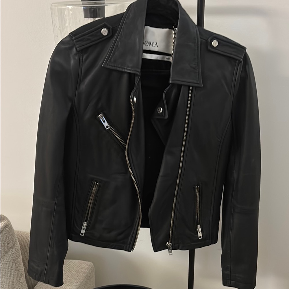 Black Leather Jacket with Silver Accents